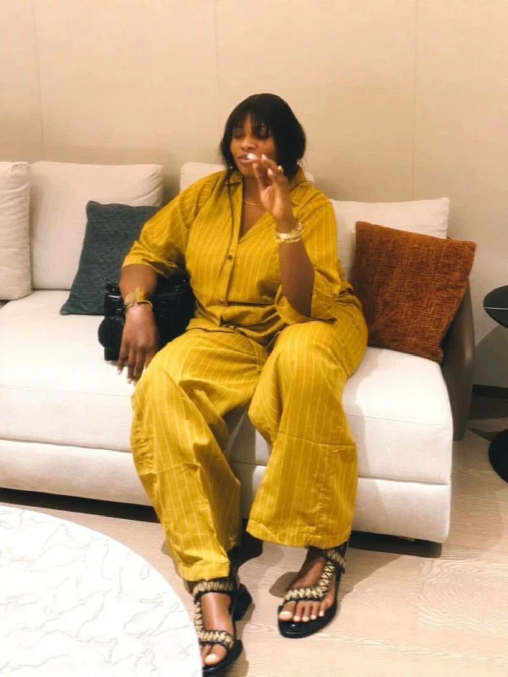 ZARA African Plus Size Loose Striped Shirt Wide Leg Pants Set Casual Two Piece